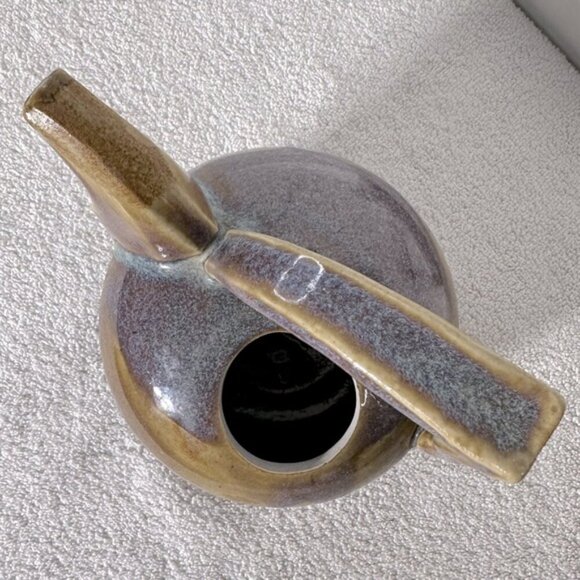 Vintage 2002 Handmade Purple Beige Ceramic Pottery Teapot - Picture 12 of 14